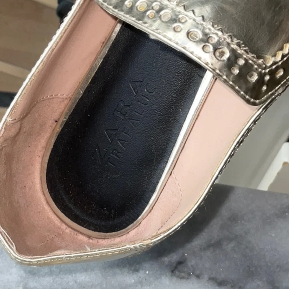 Zara Metallic Gold Platform Loafers